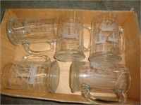 5 - SAILING SHIP ETCHED TANKARD GLASSES