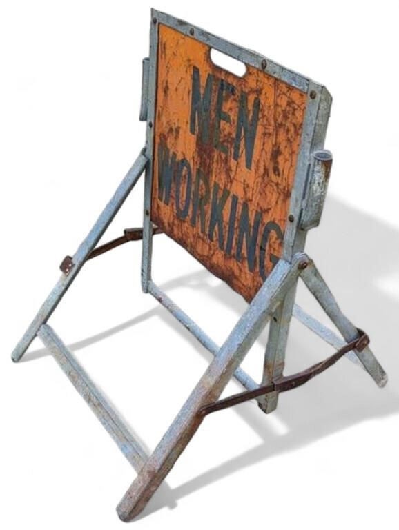 Hand-Painted vintage men working sign road sign 3