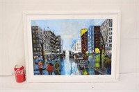 Oil on Canvas City Street Scene ~ 25" x 19"