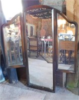 Vintage tri-fold vanity mirror, wooden frame 44'