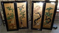 4 Seasons Asian framed wall art pieces, 12" x 30"