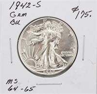 1942-S BU Walking Liberty Silver Half Dollar