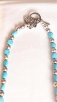 Turquoise and silver tone necklace with clip-on