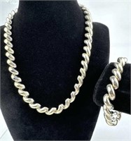 925 Silver San Marco Link Necklace and Bracelet