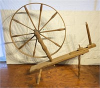 Large Antique Wooden Spinning Wheel