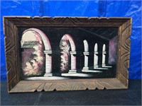 Vintage Portico Arches Painting Velvet Wood Frame