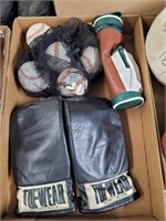 Baseballs, boxing gloves, mini golf bag