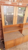 Wood hutch glass fronts top weather damaged