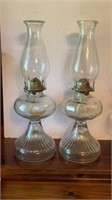 2 Vtg. Clear Glass Oil Kerosene Lamps