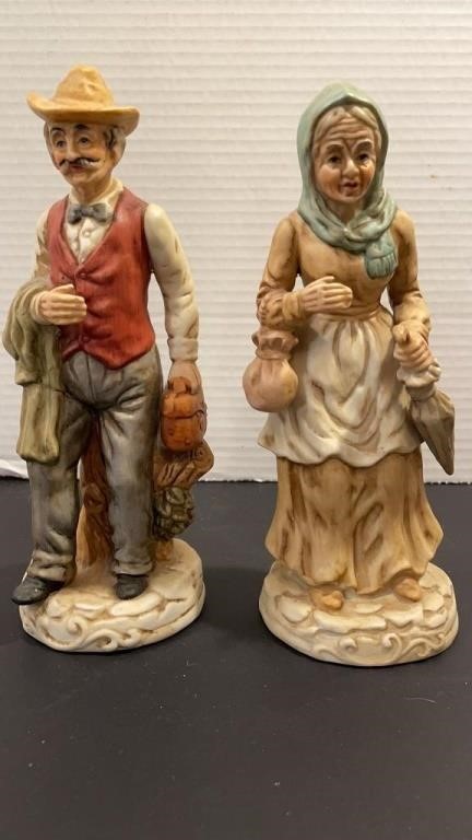 Vtg. Elderly Man & Woman Figurines, 8.5”.