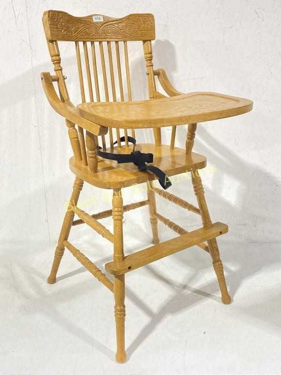 Light  oak pressed back high chair