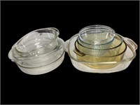 Large set of glass serving, mixing, and bakeware