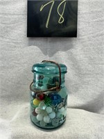 Old Ball Jar with Marbles and Metal Bail
