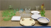 DEPRESSION GLASS AND ASSORTED DISHES