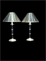 A Pair Of Silver Metal, Black Table Lamps 28H x 17