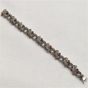 Silver Garnets & Marcasites Bracelet