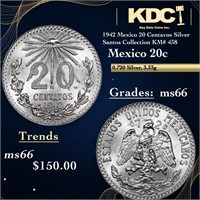 1942 Mexico 20 Centavos Silver Santos Collection K