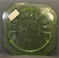 Uranium Glass Cake Plate, 10”