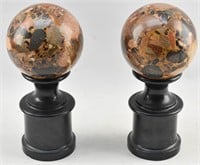 Pair Polished Marble Orbs Mounted on Bases