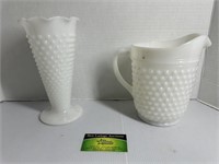 Hobnail Milk Glass Pitcher and vase