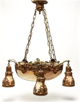 Slag Glass Chandelier w Angels and Gothic Elements