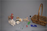 Assorted Figurines & Basket