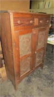 EARLY PINE 2 DRAWER, 2 DOOR 4-TIN COUNTRY PIE SAFE