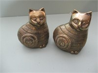 Vintage Brass Sitting Cats Figuines 1 Pair