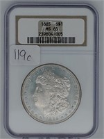 Graded NGC MS65 1885 Morgan Silver Dollar