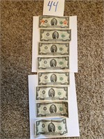 8 TWO DOLLAR BILLS