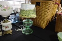 Green electrified oil lamp with paper shade