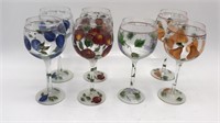 7 Painted Fruit Wine Glasses