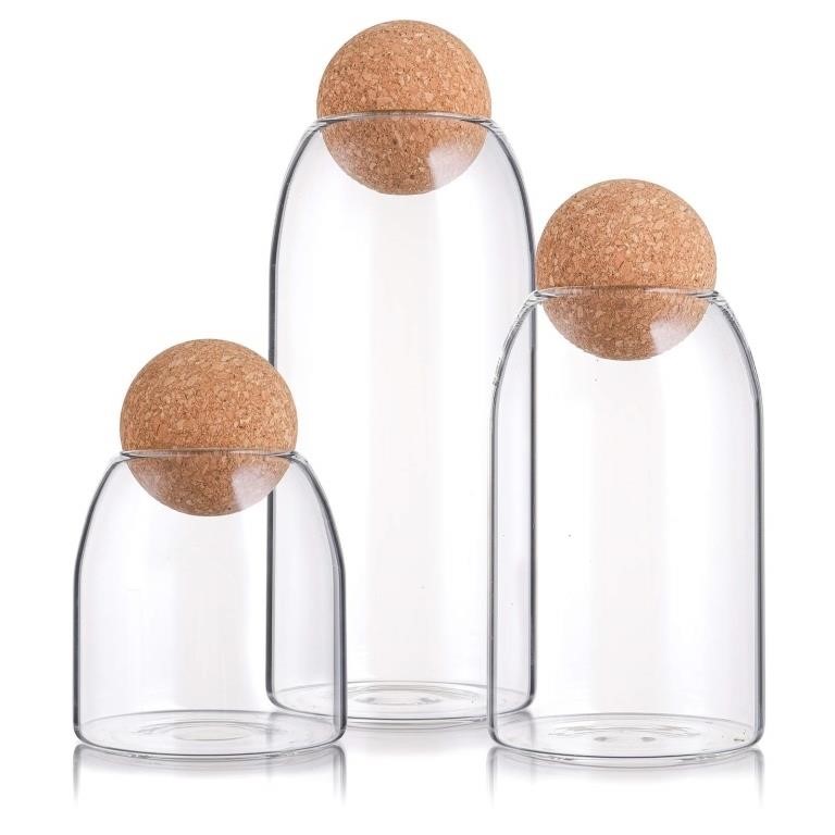 Suwimut 3 Pack Glass Jar with Airtight Cork Lid