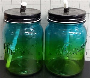 Preserved Oil wick mason jars blue/green