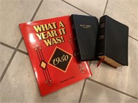 Two bibles and book on the 1950s