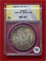 1885 Morgan Silver Dollar ANACS MS62 VAM 4A