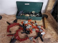 Soldering gun, clamps and sledgehammer