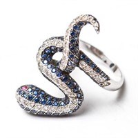 14K Gold Diamond & Sapphire Snake-Form Lady's Ring
