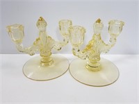 Vintage yellow glass elegant candelabra pair