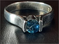 STERLING .78CT BLUE ZIRCON SOLITAIRE RING