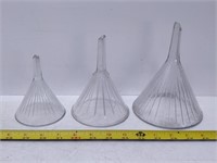 3 antique glass funnels - each with end damage