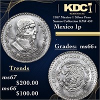 1957 Mexico 1 Silver Peso Santos Collection KM# 45