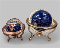 (2) INLAID STONE TABLE GLOBES