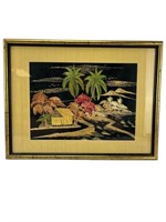 Tinted Bamboo on tapestry framed art pole house