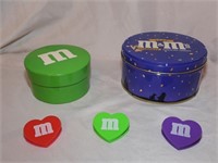 1989 Tin, Plastic Green box and 3 M&M Clips
