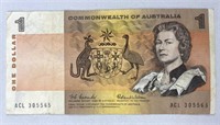 1966 Australia 1 Dollar Note w/ Kangaroo