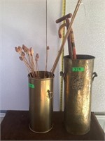 2 brass umbrella stands w/ canes