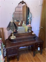 Antique Wood Vanity w/ Lamp