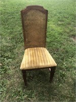 Cane Back Padded Seat Wooden Chair