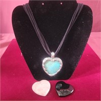 Necklace with 3 Interchangeable Heart shaped Stone